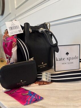 Kate Spade New York Rosie Crossbody Mini Bucket Black Leather Bag